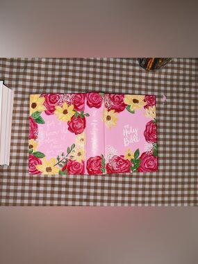 Floral Pink The Holy Bible hand-painted and hand lettered Cover